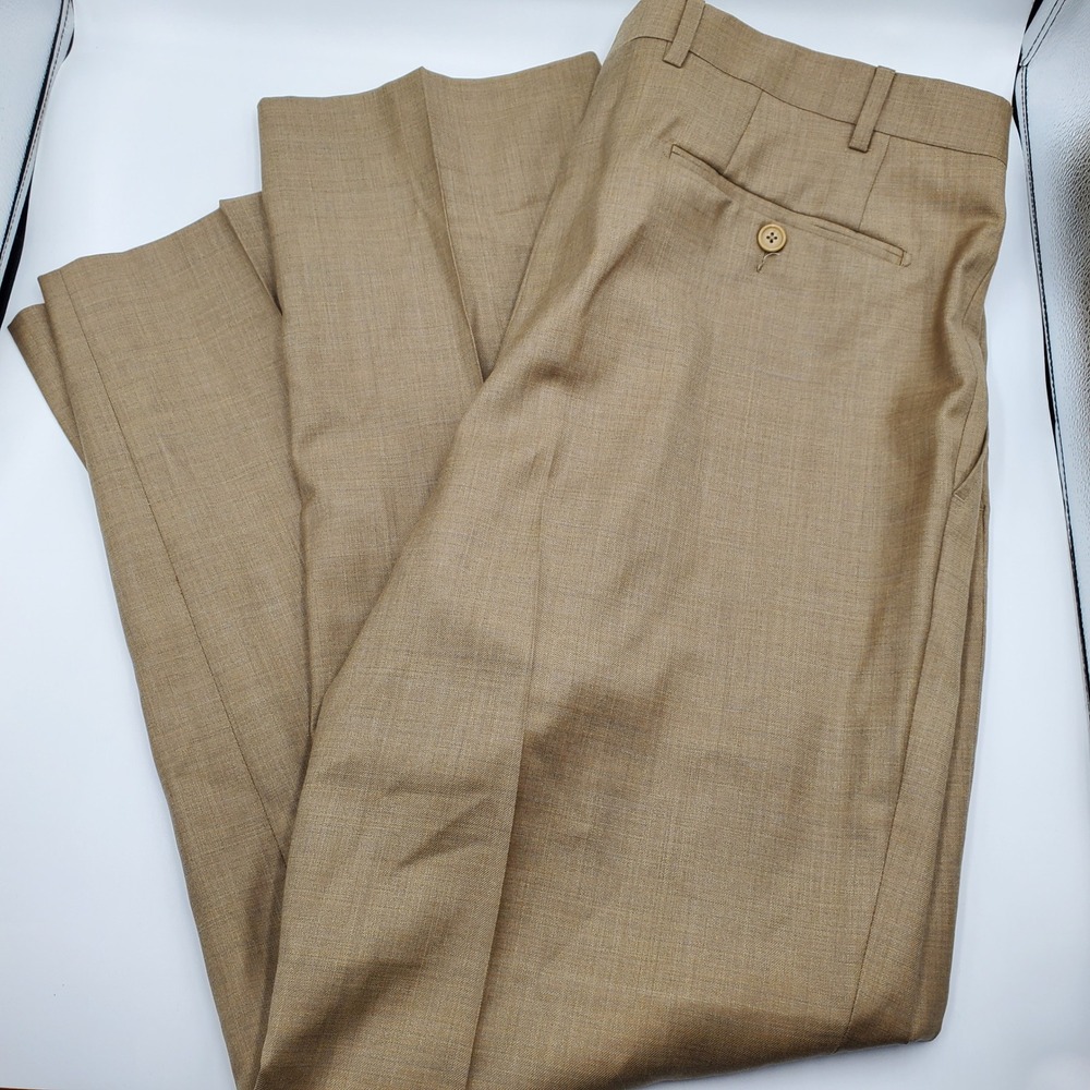 Santorelli Romeo Luxury Tan Virgin Wool Dress Pants Mens 36 Made in Italy Flaw